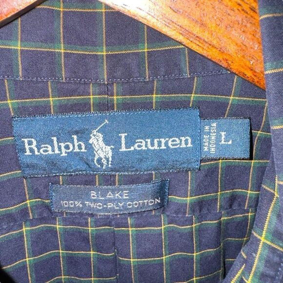 Polo Ralph Lauren Navy & Green 2 Ply Oxford Button Down Shirt Sz L - Picture 2 of 7